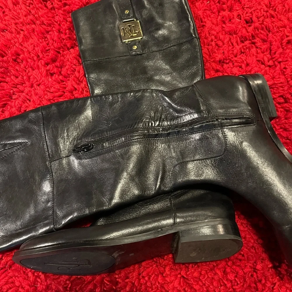 RLL Ralph Lauren black leather riding boots. Size 8 - Picture 2 of 7